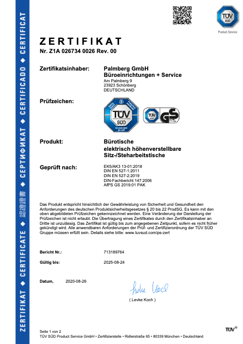 CREW T Sitz-Stehtisch PALMBERG - Zertifikat GS