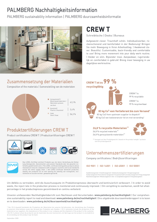 CREW T Sitz-Stehtisch PALMBERG – Nachhaltigkeitsinformation