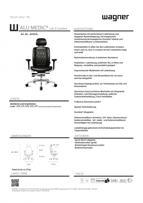 Bürostuhl AluMedic Limited S Comfort Datenblatt
