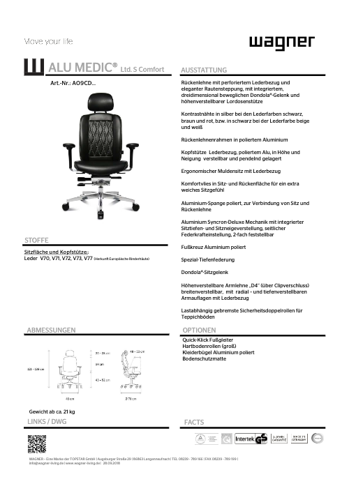 Bürostuhl AluMedic Limited S Comfort Datenblatt