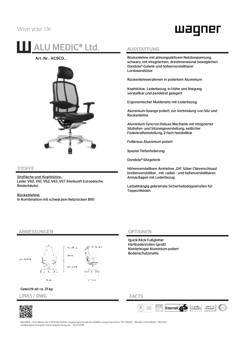 Bürostuhl Alu Medic Limited Datenblatt