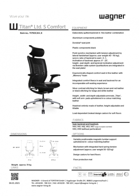 Bürostuhl Titan Limited S Comfort Datenblatt