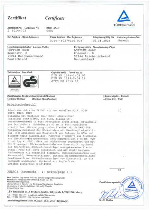 Bürostuhl Figo Air Zertifikat