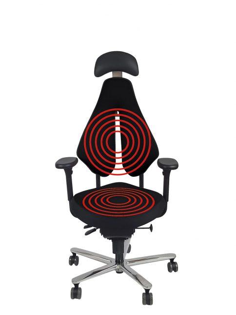 Beheizter Bürostuhl N2 Thermal schwarz von Popello Ansicht frontal mit stilisierter Sitz- und Rückenheizung