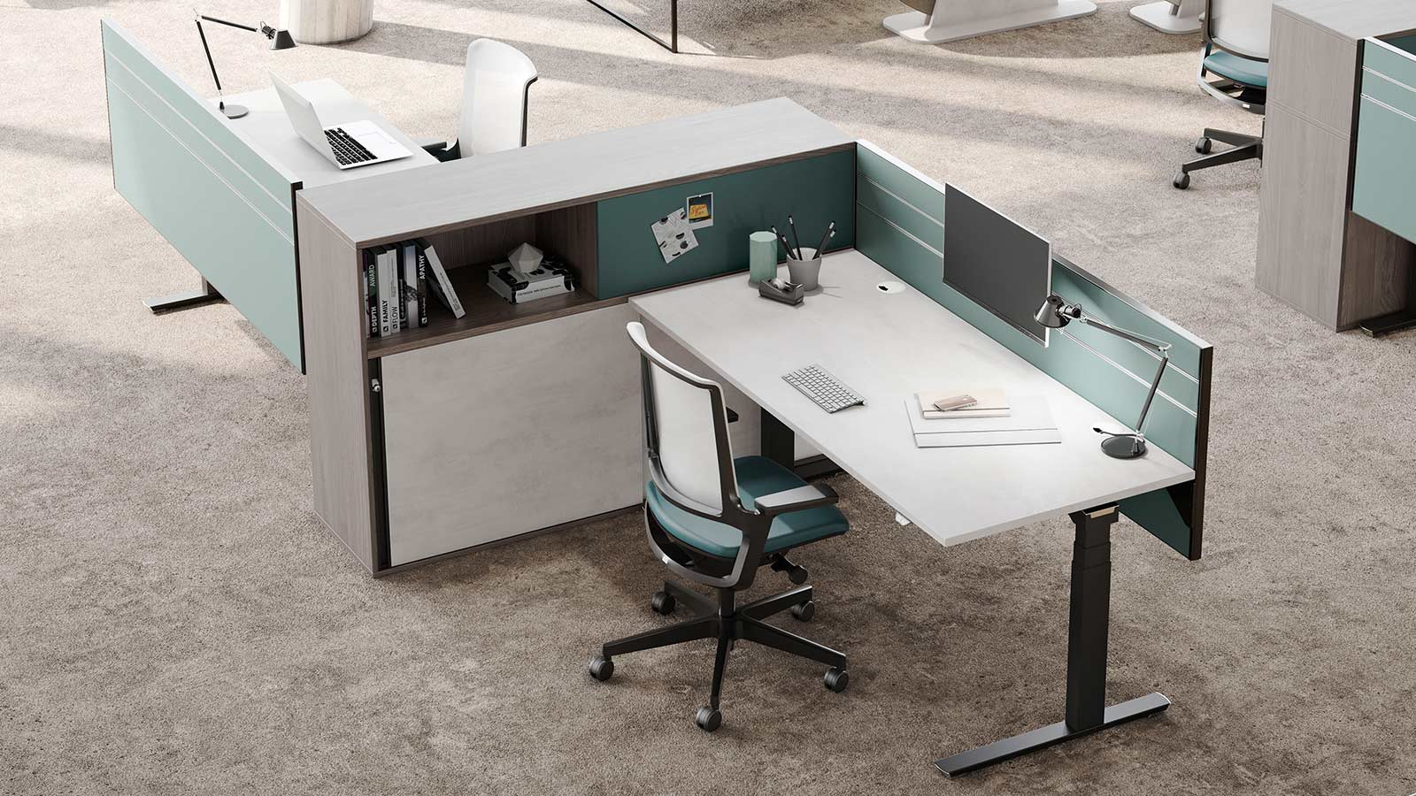 Kombi Schreibtisch Schiebetürenschrank Sideboard P2 von Palmberg