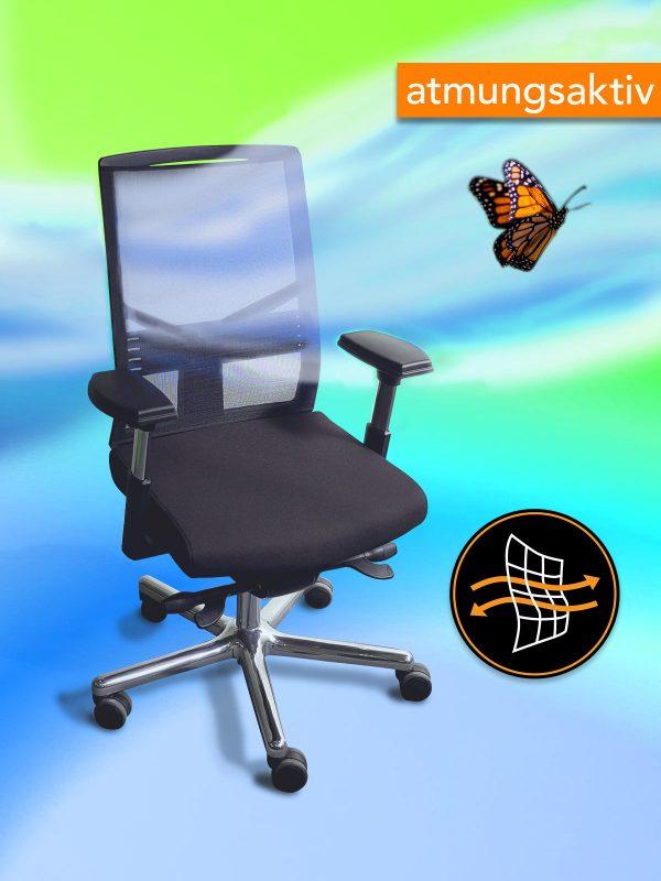 Orthop. 4-Jahreszeiten Schreibtisch-Stuhl „Figo Air“ mit rechteckigen Armlehnen (000H)