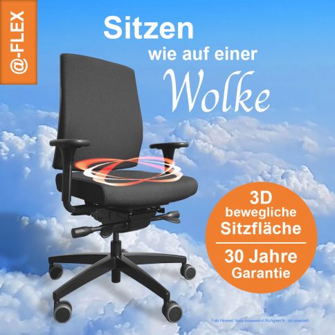 Schreibtischstuhl @-FLEX Werbemotiv Fb Sitzen wie auf einer Wolke mit 3D Sitzfläche und 30 Jahren Garantie
