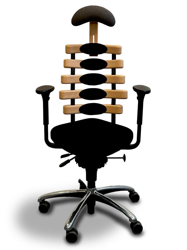 Bürostuhl R1 schwarz mit Holz mit Kopfstütze von Popello