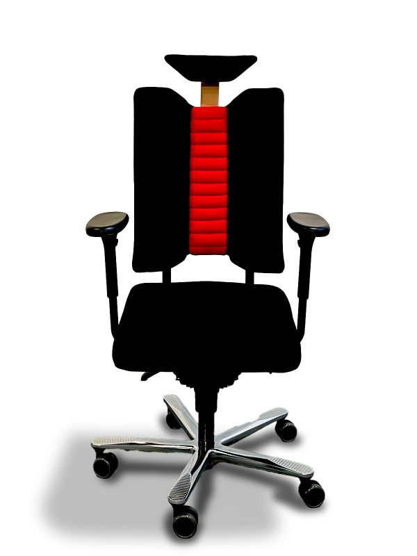 Bürostuhl SP1 schwarz rot mit silbernem Fußkreuz mit Kopfstütze von Popello