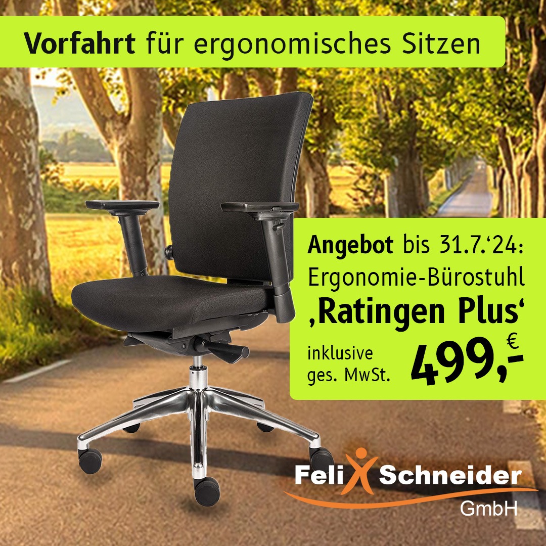 Anzeigen-Motiv Angebot Bürostuhl Ratingen Plus 2024-07 Vorfahrt für ergonomisches Sitzen