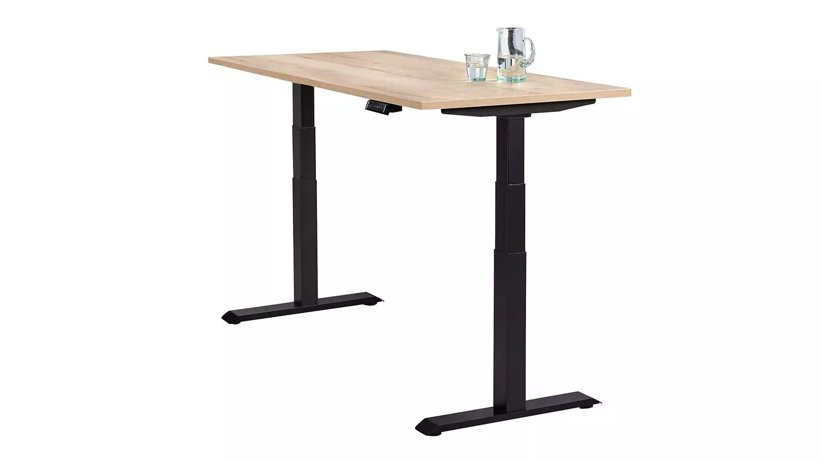 @-MOVE Sitz-/Steh-Tisch, Tisch-Platten-Dekor "Halifax Eiche", Gestell "Schwarz"-farben, hoch gefahren