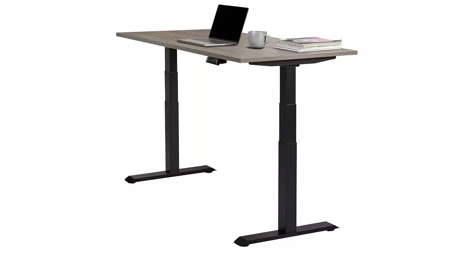 @-MOVE Sitz-/Steh-Tisch, Tisch-Platten-Dekor "Robson Eiche", Gestell "Schwarz"-farben, hoch gefahren