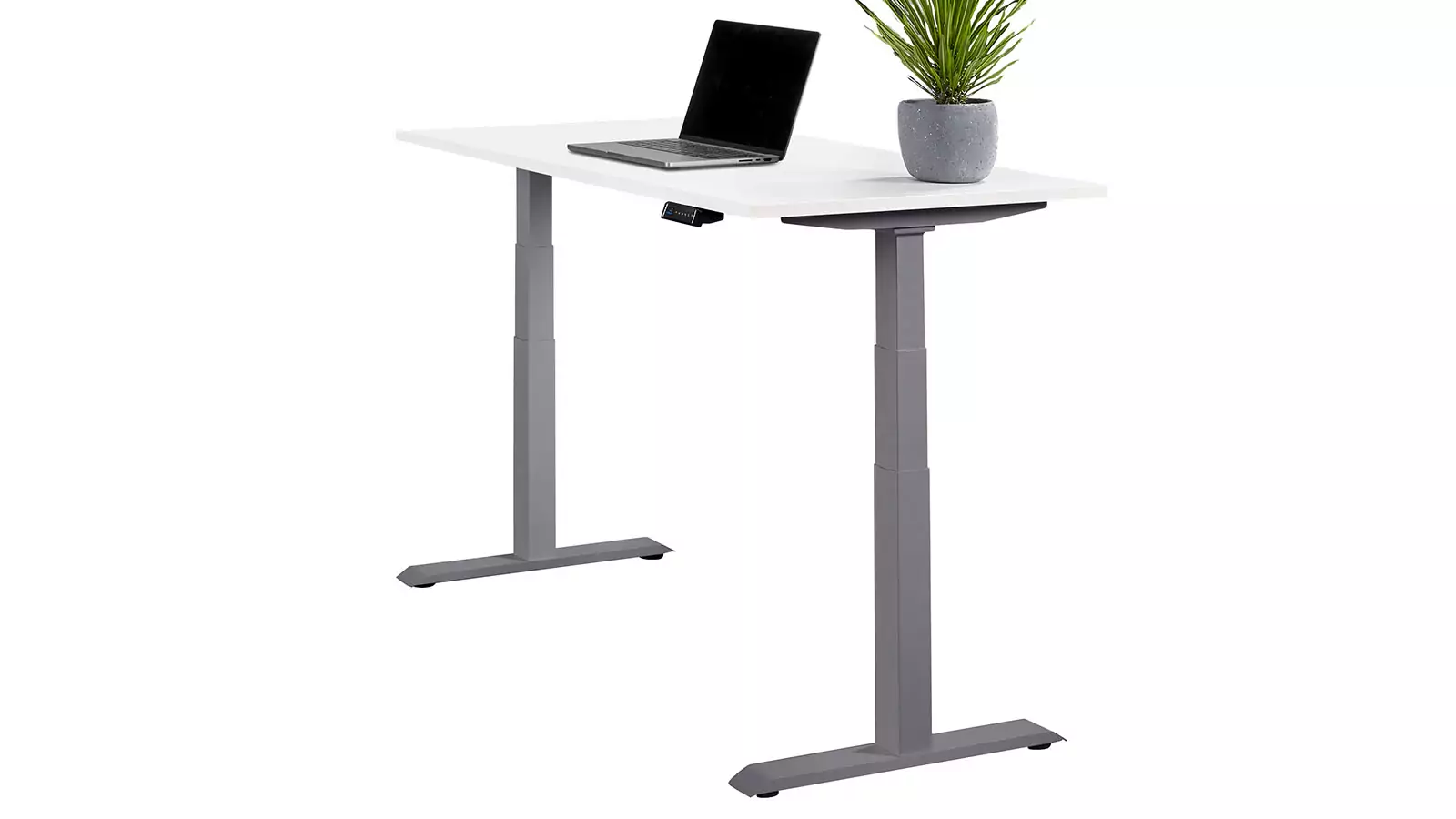 @-MOVE Sitz-/Steh-Tisch, Tisch-Platten-Dekor "Weiß", Gestell "Aluminium"-farben, hoch gefahren