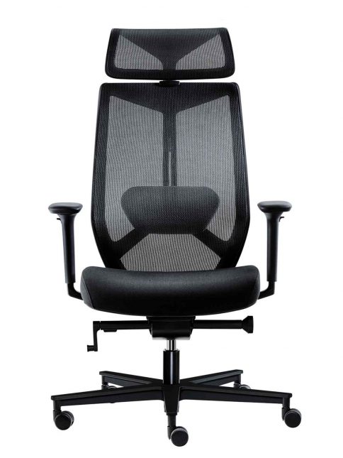 Bürostuhl "NET BACK" mit Kopfstütze Netz Ansicht von frontal vorne